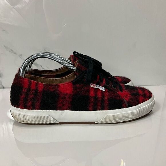 SUPERGA Red and black plaid wool sneakers - Picture 5 of 6